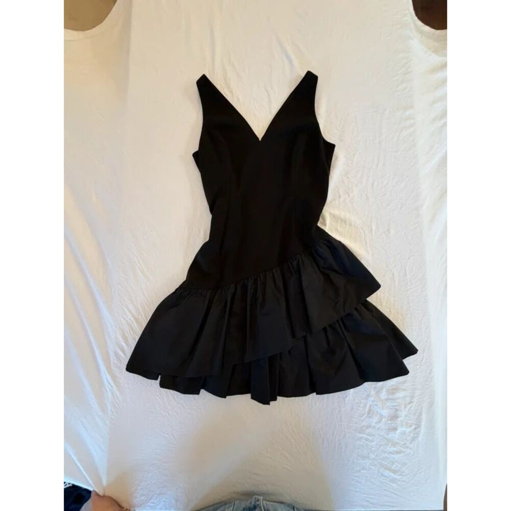 Vince Camuto Womens Size 6P Black Tiered Ruffle Drop Waist Cocktail Party Dress